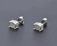 HIP HOP Iced Out Silver Lab Lab Diamond Vis arrière Broupe d'oreille 3D côté rond CZ bijoux simulé2290504