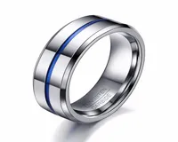 8mm ince mavi çizgi erkekler özel logo tungsten ring alyans mücevher 5383501