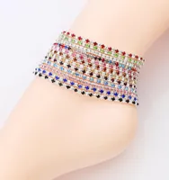 12pcslot 12colors Silver Plated Fresh Full Clear Colorful Rhinestone Czech Crystal Circle Spring Anklets Body Jewelry3568290