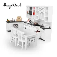 MagiDeal Top 1 12 Scale Dollhouse Miniature Furniture Wooden Delxue Kitchen Set White for Pretend Play Game Toy Gift Y202381