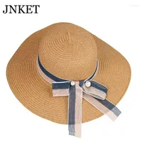 Wide Brim Hats JNKET Fashion Women's Straw Hat Sunbonnet Beach Outdoor Travel Sunhat Large Summer Chapeu