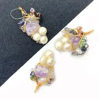 Charms Natural Baroque Pearl Pendant Grape Shape Amethyst Winding Copper Wire Jewelry DIY Making Necklace Accessories Charm