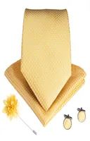 Men039s Silk Tie Gold Solid Color Plus Handkerchief Cuffs Gold Corsage Luxury FourPiece Set fashion LDNX00054263867