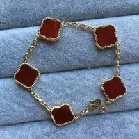 Lyxdesigner armband 4/fyra bladkl￶ver charmarmband elegant mode guld agat skal mor till p￤rla kvinnor flickor par semester f￶delsedagsfest