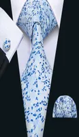 Sky Blue With white Flowers Small Fresh Mens Tie Hankerchief Cufflinks Set Silk Business Casual Party Necktie Jacquard Woven N5021891468