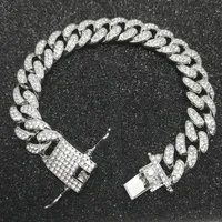 Mens Luxury Iced Out Diamond Fashion Chain Bracelets Bangles 18K Gold Silver Cuban Link Miami Bracelet Hip Hop Jewelry227a