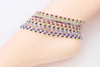 12pcslot 12colors Silver Plated Fresh Full Clear Colorful Rhinestone Czech Crystal Circle Spring Anklets Body Jewelry5600097