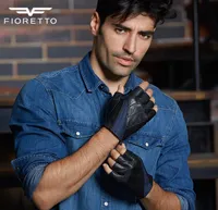 genuine Leather Fingerless Gloves Male Half Finger Driving Moto Gloves Patchwork Serpentine Glove7590508