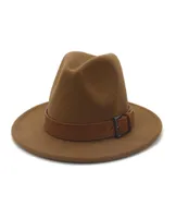 High Quality Men Women Fedora Panama Wool Felt Hat with Brown Belt Buckle Large Brim Jazz Trilby Cap Party Wedding Hat6298392