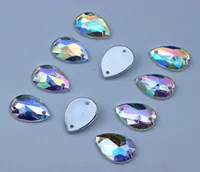 300pcs 1014mm AB Clear Acrylic Rhinestones Drop stones crystals Flat Back For Sewing Dress Wedding stones 2 Hole CS56967794