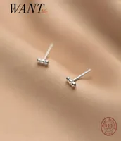 WANTME Genuine 925 Sterling Silver Minimalism Bead Mini Small Stud Earrings for Women Daily Life Office Charming Jewelry Gift 21055247051