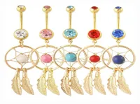 Gold Dream Catcher Feather Blue Stone Navel Piercing Jeia Bungy Rings Nickel 316L Surgical Steel7211040