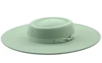 95 Cm Wide Brim Plain Black Flat Top Hat Boater Women Wool Fedora Felt Hats with Bowknot Vintage Church Wedding Panama Cap261m6024530