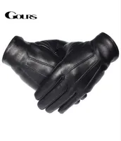 Gours Men039s Genuine Leather Gloves Real Sheepskin Black Touch Screen Gloves Button Fashion Brand Winter Warm Mittens New GSM02228124