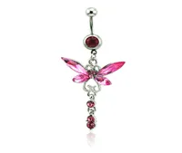 Fashion Belly Button Rings 316L Stainless Steel Barbells Dangle Pink Dragonfly Navel Rings Hypoallergenic Body Piercing Jewelry6449070