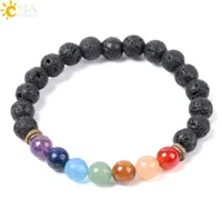 CSJA Natural Black Lava Rock Beads Bracelets 7 Chakra Mala Gems Oraci￳n de piedra Meditaci￳n Pulsera de meditaci￳n Energ￭a Reiki Joyer￭a total8100306