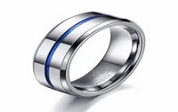 8mm ince mavi çizgi erkekler özel logo tungsten ring alyans mücevher8098767