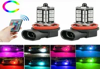 カースタイリングRGB LEDオートカーヘッドライト5050 27 SMDフォグライトヘッドランプバルブリモコン9005 9006 H11 H7 2PCS4931084