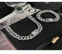 Hiphop Chain Cuban Link Bracelets Necklace for Men and Women Full Diamond Stone Silver Gold Jewelry5342425
