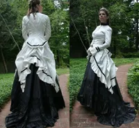 Vintage Victorian Bustle Prom Dresses Black And White Gothic Special Occasion Gowns Long Sleeves High Neck Civil War Women Formal Evening Dress 2023