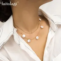 Choker Fashion Two Layered Short Chain Necklace For Women Collar Statement Irreglar Pearl Tassel Pendant Jewelry