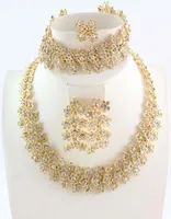 Fashion Women Gold Plated Crystal Bridal Jewelry Sets Alloy Necklace Bracelet Earring Ring Jewelry Sets4466039