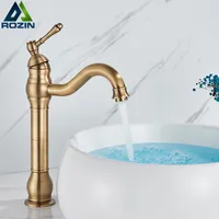 Bathroom Sink Faucets Rozin Antique Brass Basin Faucet 5 Colors Deck Mounted Single Handle Crane Long Spout Lavatory Cold Mixer Tap 221203