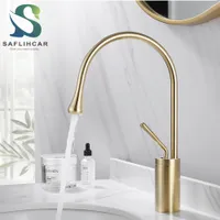 Bathroom Sink Faucets Modern Basin Brushed Gold Black Silver Deck Mounted Tap Mixer Cold Brass for 221203