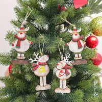Christmas Decorations 1Pc Year Elk Wood Pendant Drop Ornaments Tree Wooden Painted Craft Xmas For Home