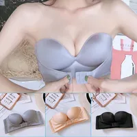 Bras Strapless Front Buckle Lift Bra Seamless Backless Sticky Invisible Push Up Anti-slip H9