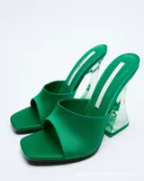 2021 Latest Summer and Autumn Women039s Green shoes Silky Wide Band Transparent High Heel Comfortable Green Sandals Heels3658392