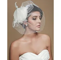in stock 2019 Bridal Veils cheap beautiful Gorgeous Tulle With Beading Feather Wedding Bridal Veils Headpiece1323982