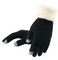 ニットグローブタッチスクリーン女性冬暖かい手袋を厚くする女性フルフィンガーソフトストレッチミトングアンテス7786566