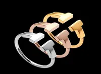 316L Stainless Steel fashion double T ring Jewelry for woman man lover rings 18K Goldcolor and rose Jewelry Bijoux no have any lo2785756