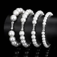 Womens Fashion Simulated Pearl Beaded Bracelet 6 8 10 12mm Thick AAA Quality White Pearl Jewelry for Wedding