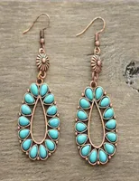 Vintage Teardrop Turquoises Stone Dangle Earrings Ethnic Ancient Red Copper Metal Hollow Water Drop Jewelry Chandelier3430788