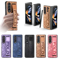 Leather Cases with S Stylus Pen Holder Wrist Strap Wristband Back Cover Hard PC Shockproof Finger Grip Protective For Samsung Galaxy Z Fold 3 4 5G Fold3 Fold4
