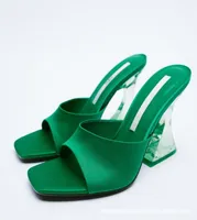 2021 Latest Summer and Autumn Women039s Green shoes Silky Wide Band Transparent High Heel Comfortable Green Sandals Heels8675816