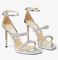 Elegant Brands Bing Sandals Shoes Women Crystal Strappy Stiletto Heels Square-toe Design Lady Sandalias Party Wedding Dress EU35-43