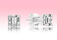 NEW Sparkling Square Halo Stud Earrings summer Jewelry for Pandora 925 Silver Rose gold CZ diamond Earring for Women with Original2565010