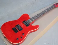Wholesale Factory Red Electric Guitar with Flame Maple Veneer Black Hardware Cream Binding Body 0408