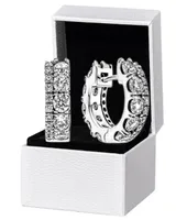 Kvinnor Mens Double Band Pave Hoop Earrings Original presentf￶rpackning f￶r Pandora Authentic 925 Sterling Silver Party Circle Stud Earring6751696