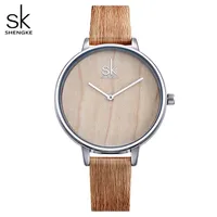 Shengke 2018 New Creative Women Watches Casual Fashion Wood Leather Watch Simple Female Quartz Wristwatch Relogio Feminino287h