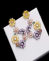 Korean brand luxury color zircon flower s925 silver needle drop earrings jewelry temperament women highend zircon palace style ea6352159