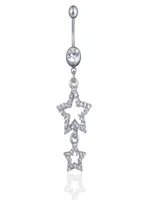 D0711 Double Stars Belly Dear Button Ring Clear 14Ga 10mm Length1750109