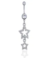 D0711 Double Stars Belly Navel Button Ring Clear Color 14Ga 10mm Length6189878