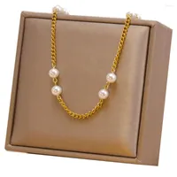 Chains 316L Fashion Simple Chain Pearl Necklace For Women Collar Acero Inoxcidable Collier Femme