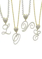 Chains Arrived AZ Cursive Heart Letters Name Pendant Necklace Iced Out Bling Cubic Zircon Gold Silver Color Charm Hip Hop Jewelry2788492