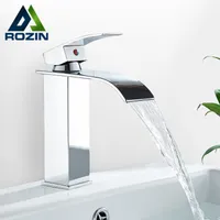 Bathroom Sink Faucets Rozin Cold Water Basin Faucet Waterfall Vanity Single Lever Chrome Black Brass Washing Mixer Taps 221203