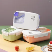 Dinnerware Sets Plastic Lunch Box Microwave Heating Portable With Cutlery Grid Student Work